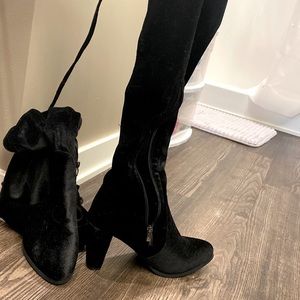 Black thigh high/over the knee faux velvet boots size 9